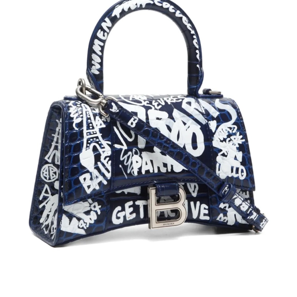 Balenciaga Blue and White Graffiti Satchel